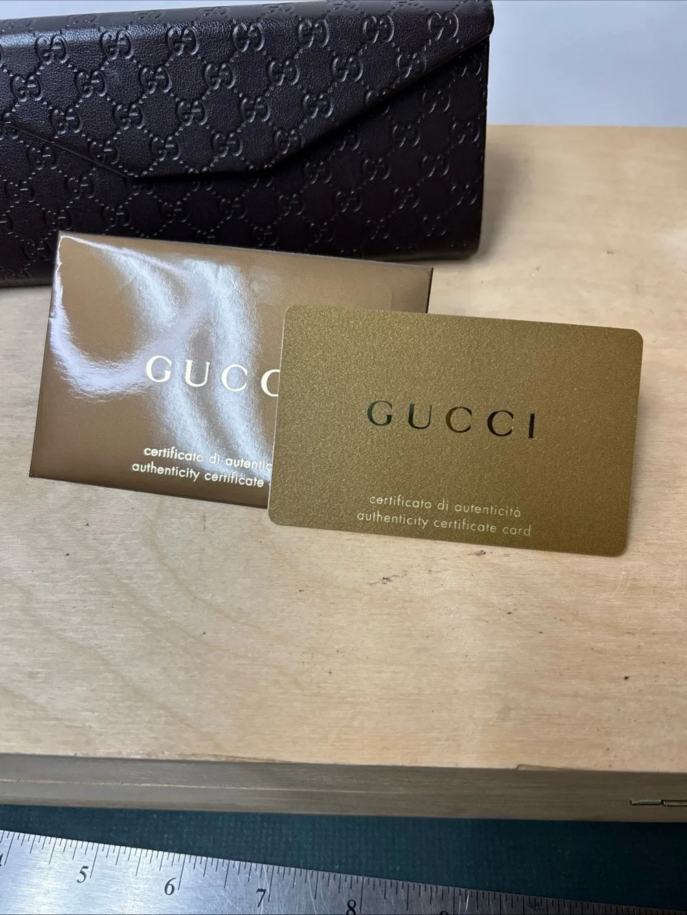Genuine Gucci Eyeglasses Sunglasses Case Folding Triangle Hard Brown GG Logo